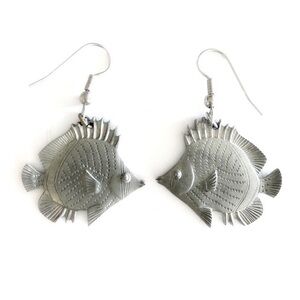 Silver Clown Fish Drop Pierced Earrings Pewter